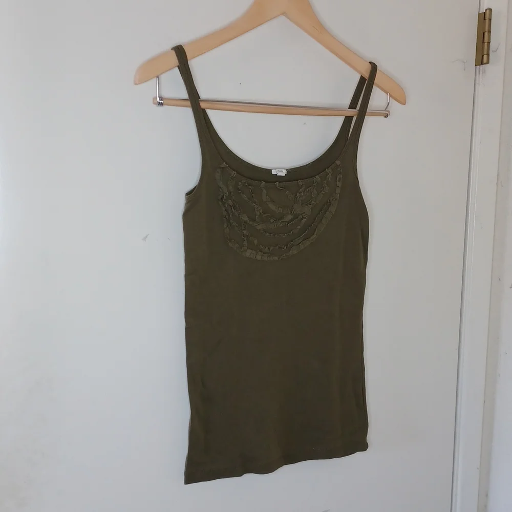 J. Crew Army Green Ruffled Tank, sz S
